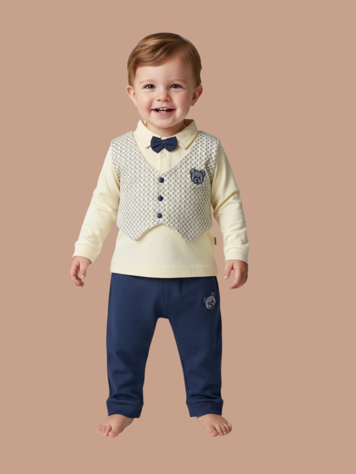Boys Bear Emblem Vest Set with Bow Tie – Elegant, Comfortable & Perfect for Special Occasions
