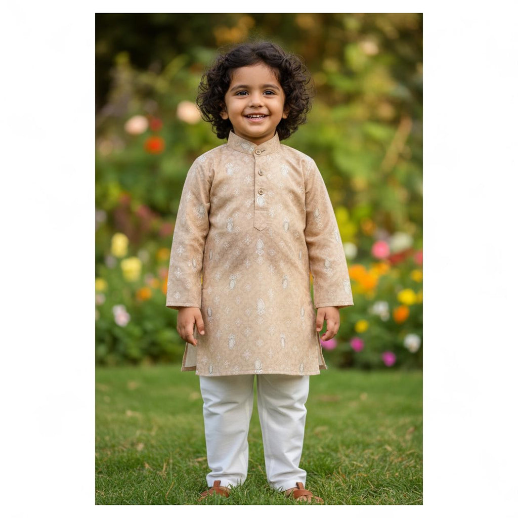 Kids Traditional Kurta Set – Aqua Green, Pink & Beige | Elegant Ethnic Wear for Festive Moments
