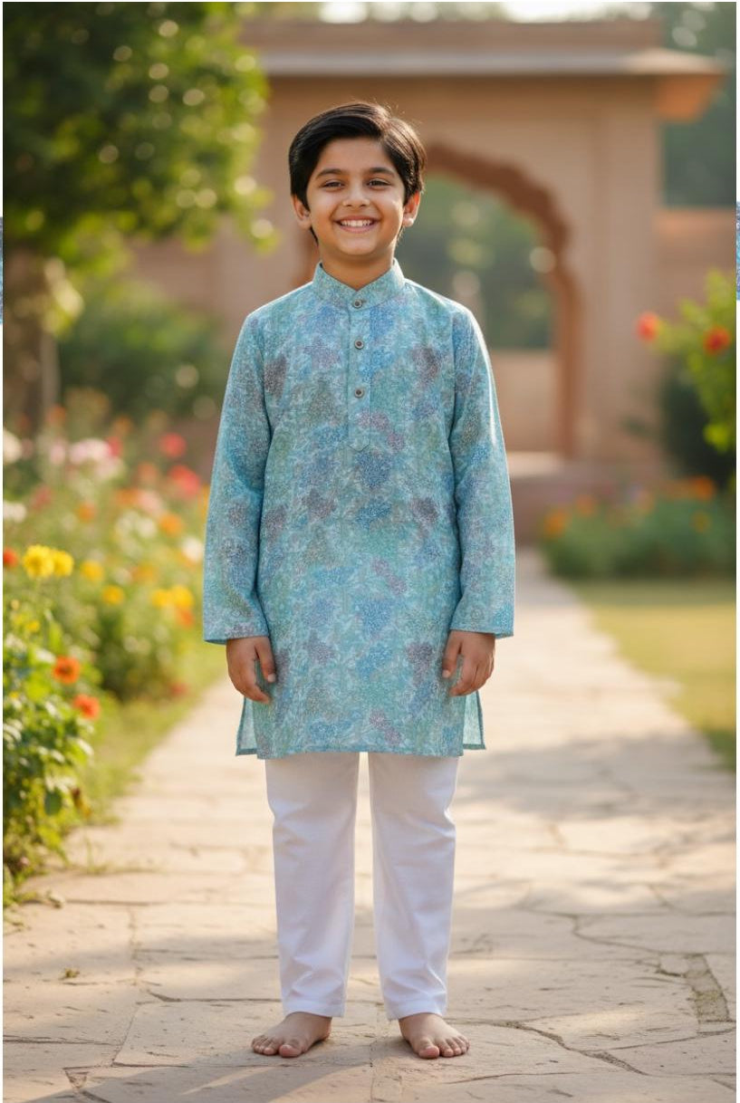 Kids Multicolor Kurta Pajama Set – Pastel Floral Ethnic Wear for Festivals & Celebrations