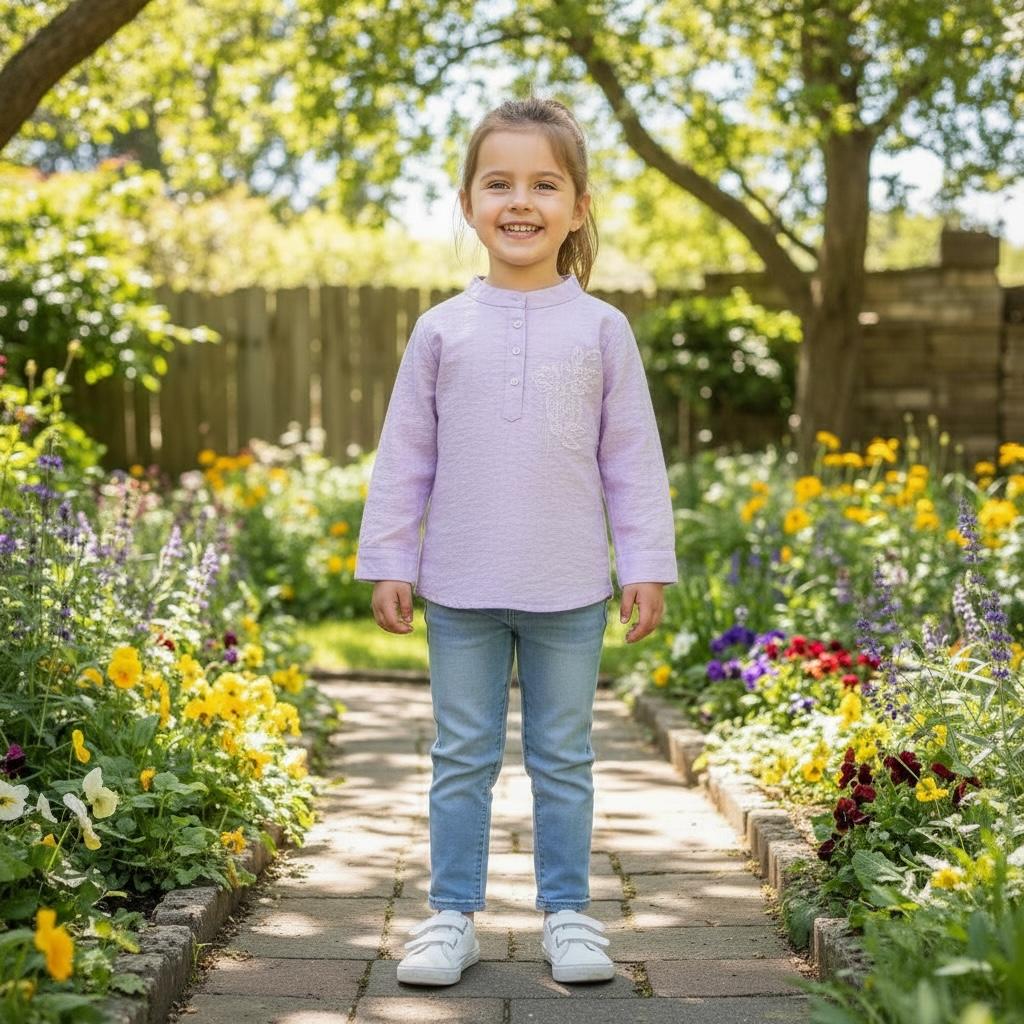 Girls’ Long-Sleeve Everyday Tops – Soft, Stylish & Garden-Ready