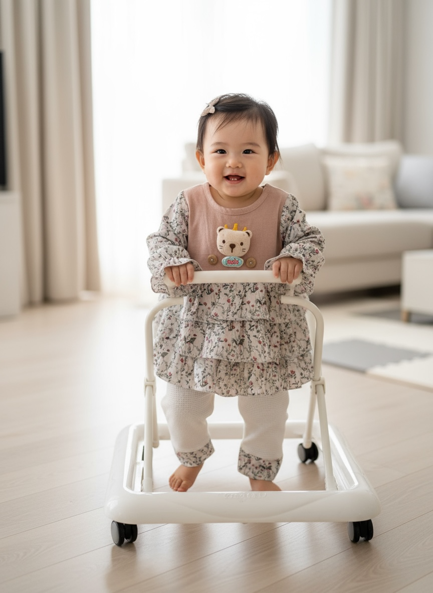 Baby Floral Romper with Cartoon Bib – Cotton Outfit for Ages 0–2 | Gender-Neutral Playwear