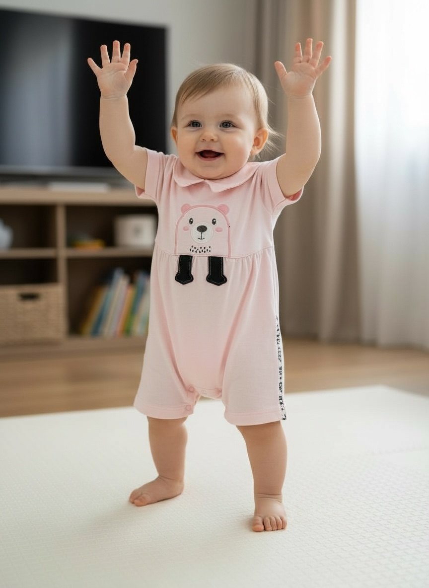 Baby & Toddler Bear Print Romper – Soft Cotton One-Piece for Ages 0–2 | Gender-Neutral Playwear