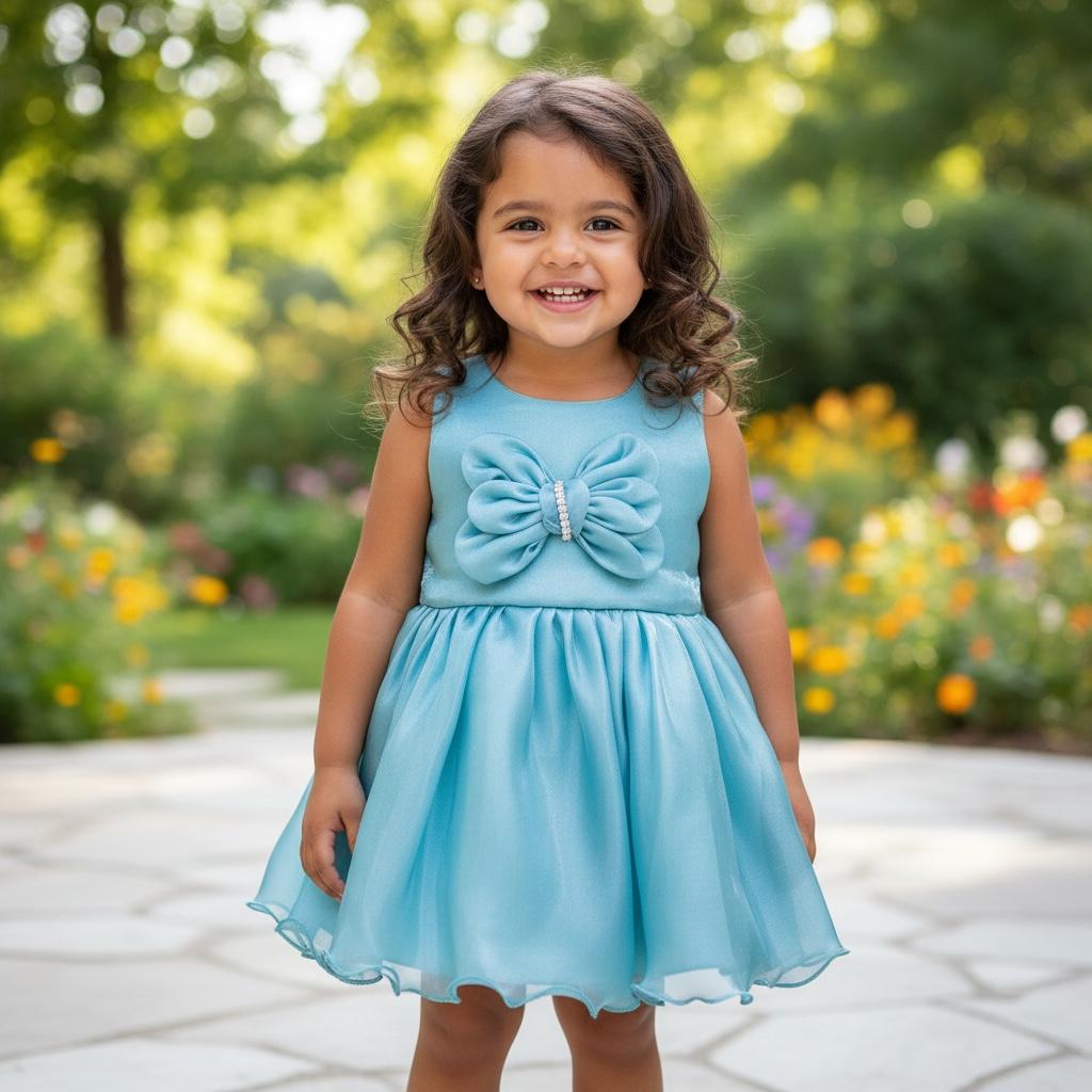 Girls Bow Party Dress – Sleeveless Celebration Outfit in Purple & Blue for Ages 1–6
