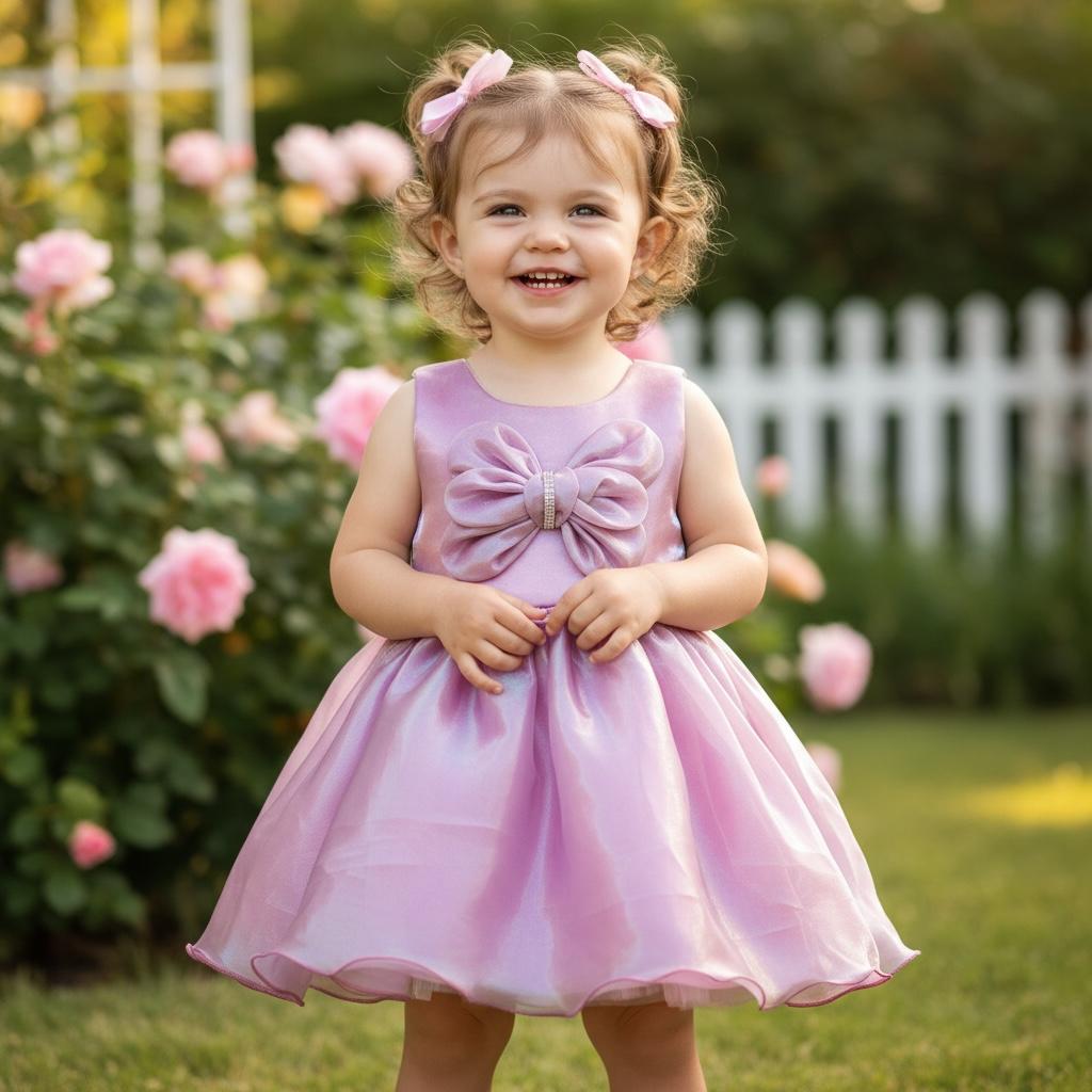 Girls Bow Party Dress – Sleeveless Celebration Outfit in Purple & Blue for Ages 1–6