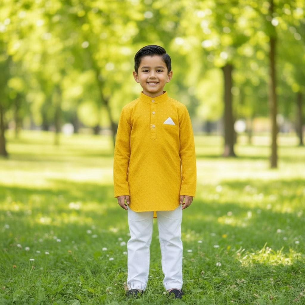 Kids Kurta Pajama Set – Maroon & Yellow Ethnic Wear for Festivals & Celebrations