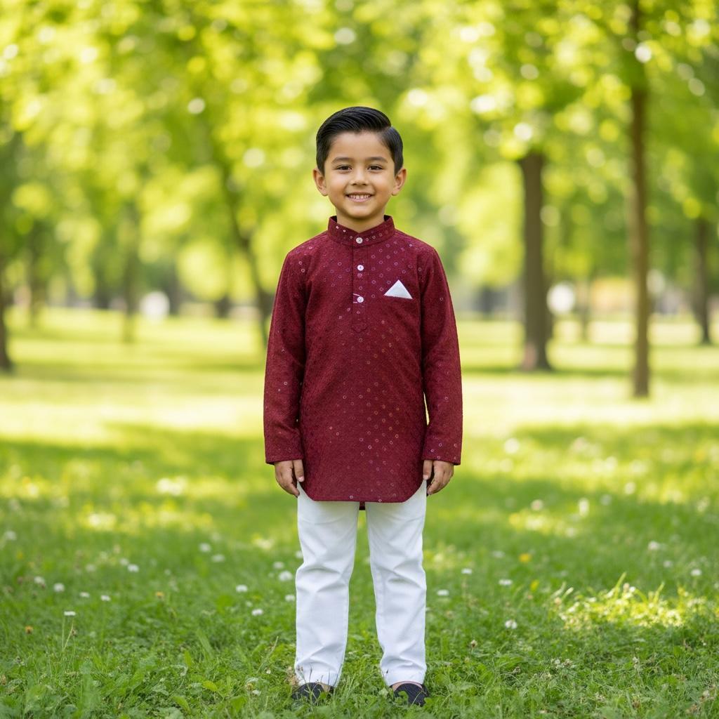 Kids Kurta Pajama Set – Maroon & Yellow Ethnic Wear for Festivals & Celebrations