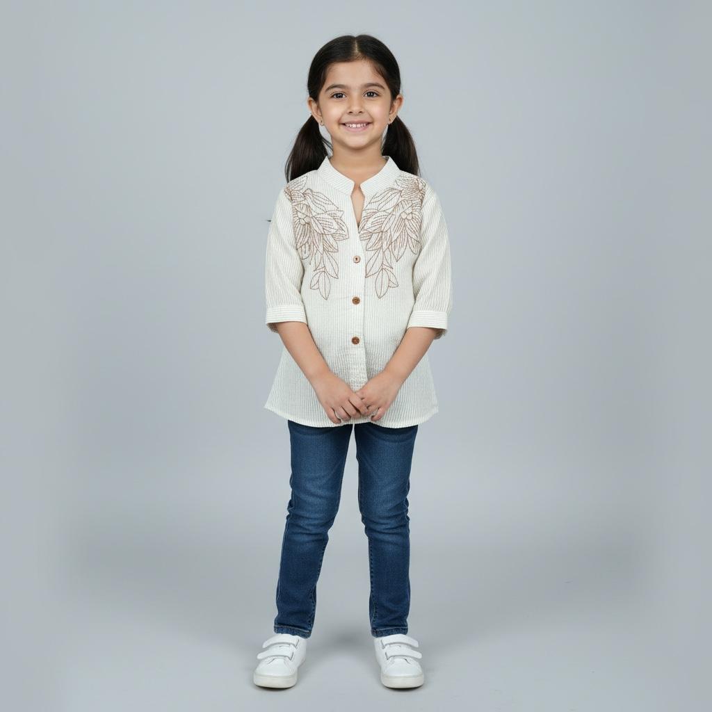 Tops – Embroidered Leaf Button-Up Shirt Collection for Kids