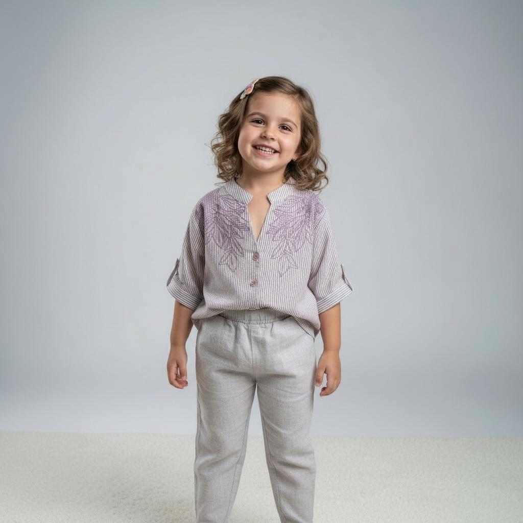 Tops – Embroidered Leaf Button-Up Shirt Collection for Kids