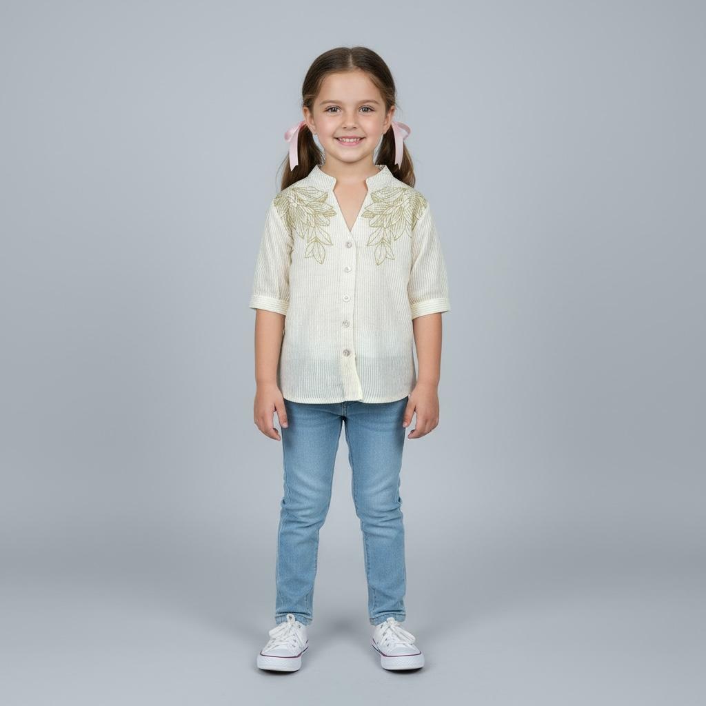 Tops – Embroidered Leaf Button-Up Shirt Collection for Kids