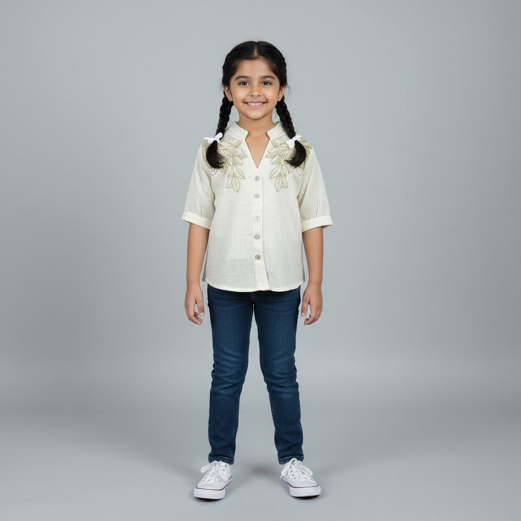Tops – Embroidered Leaf Button-Up Shirt Collection for Kids