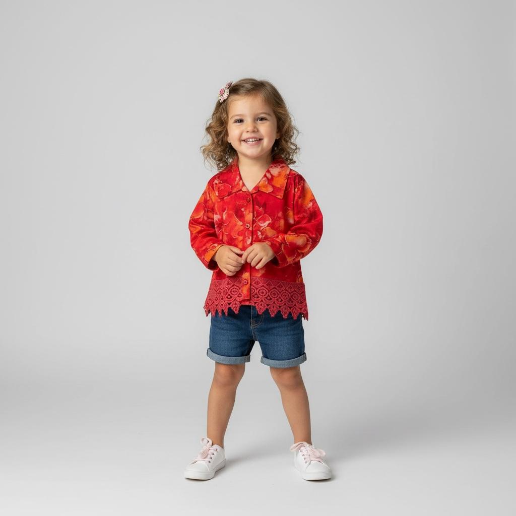 Top – Floral Lace-Trim Shirt for Girls