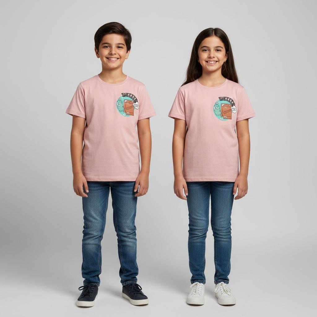 T-Shirt – Pink Unisex - “SHEEEEESH” Cartoon Graphic Tee for Kids