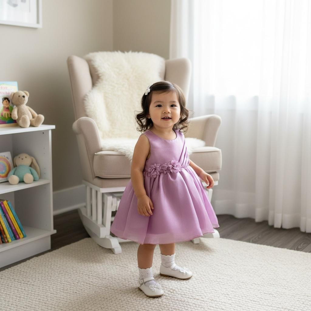 Girls Satin Party Dress – Triple-Lined Shimmer Outfit for Ages 0–6 | Elegant & Comfortable