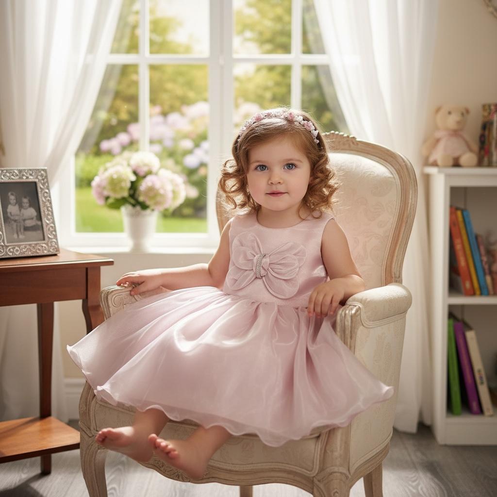 Girls Bow Party Dress – Sleeveless Celebration Outfit in Purple & Blue for Ages 1–6