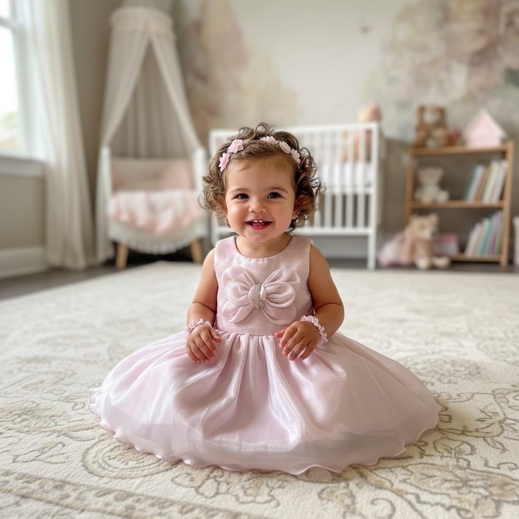 Girls Bow Party Dress – Sleeveless Celebration Outfit in Purple & Blue for Ages 1–6