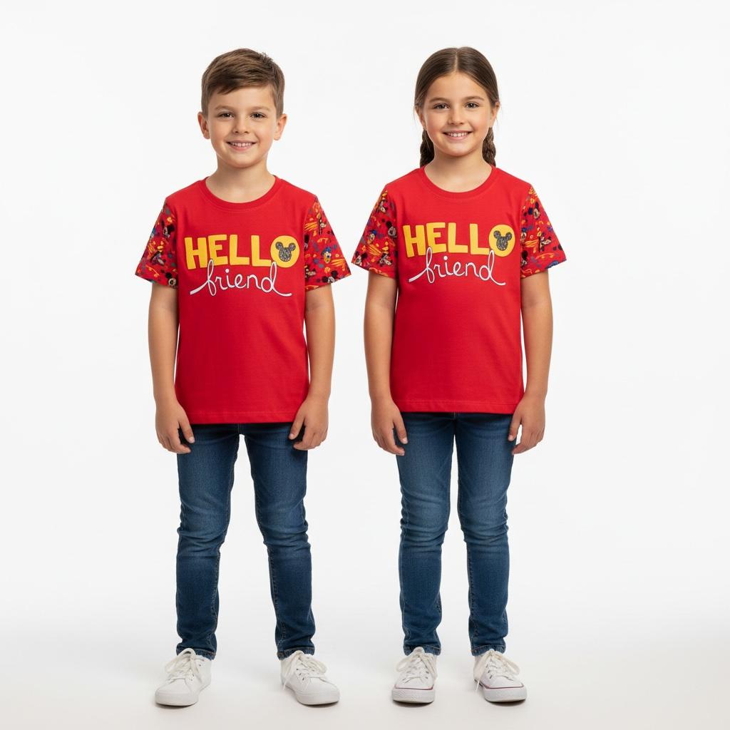 T - Shirt - Red “HELLO Friend” Mickey – Kids’ Disney