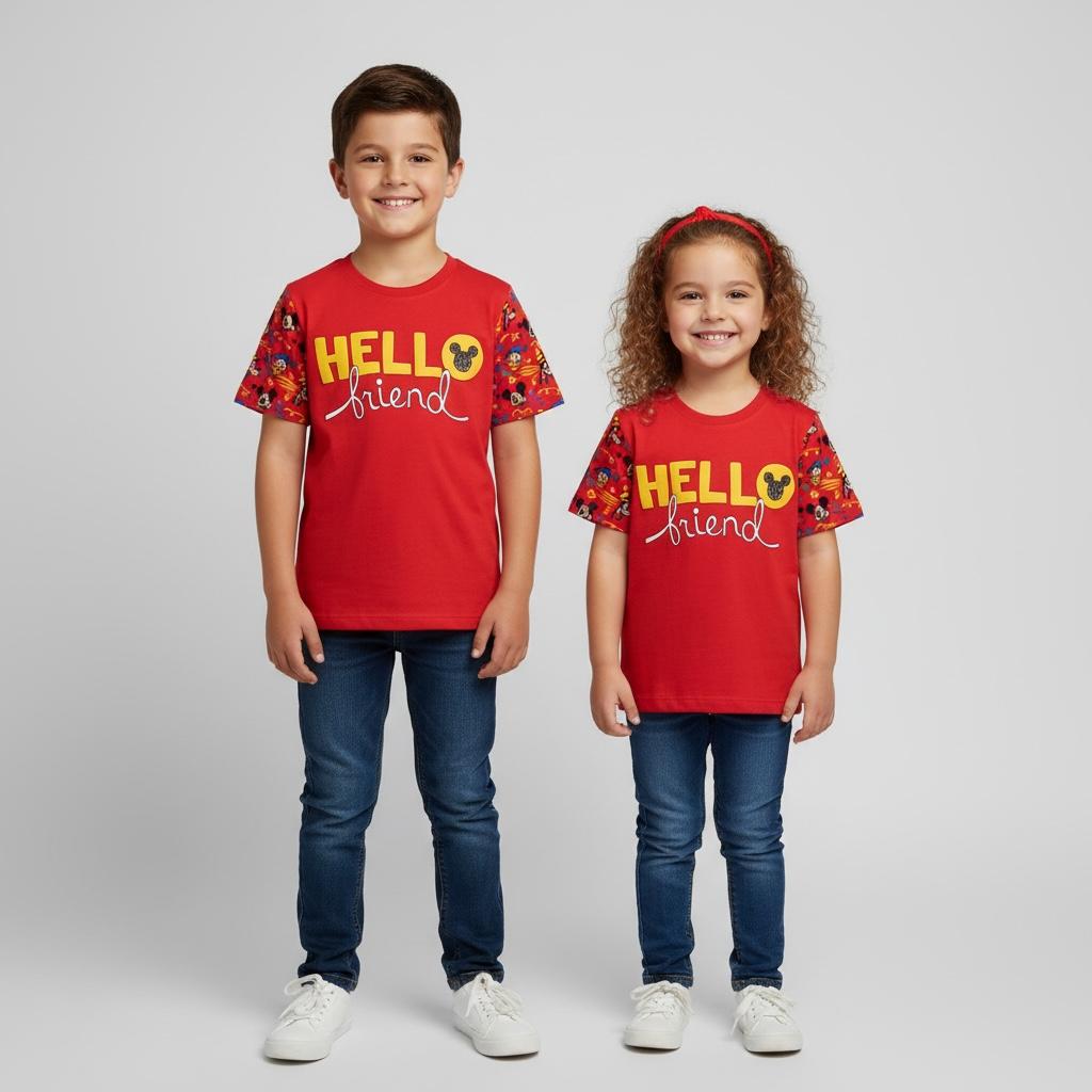 T - Shirt - Red “HELLO Friend” Mickey – Kids’ Disney