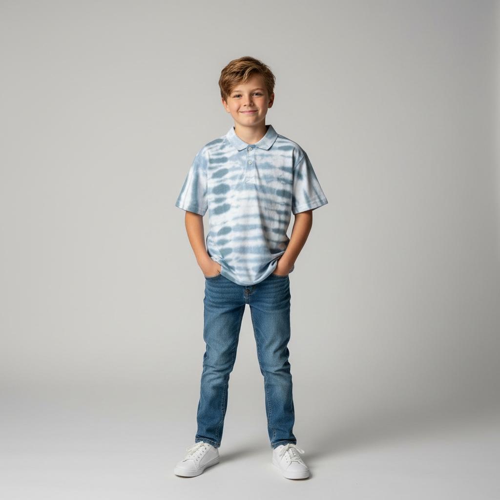 T-Shirt Polo Blue & White Tie-Dye – Cool Comfort for Stylish Kids