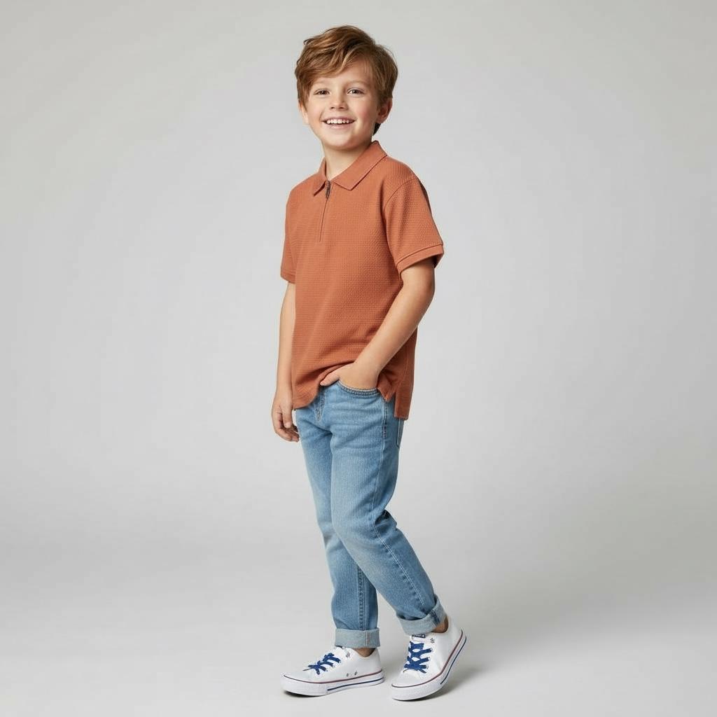 T- Shirt Stylish Comfort for Little Explorers – Rust Polo