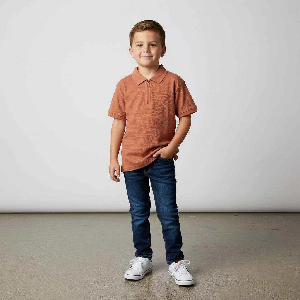 T- Shirt Stylish Comfort for Little Explorers – Rust Polo