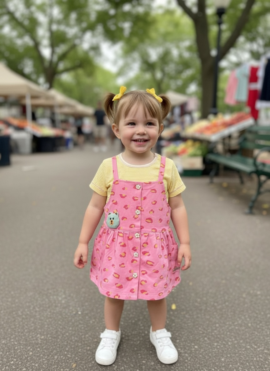 Pink Toddler Dress Set with Bloomers & Striped Tee